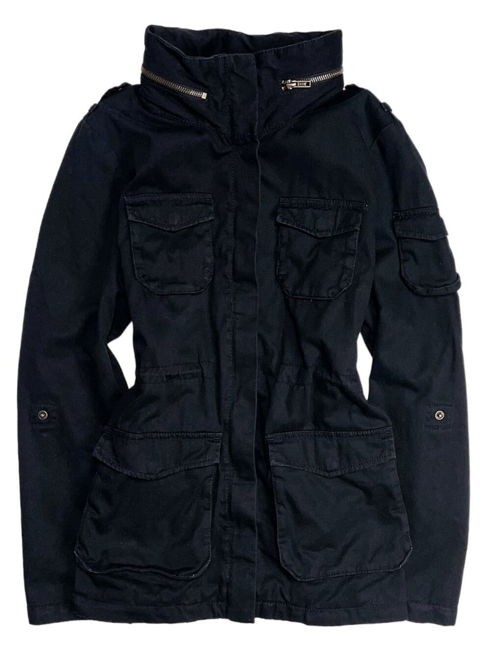 Black Hooded Utility Field Jacket H&M Size 8 Cotton Multi Pocket